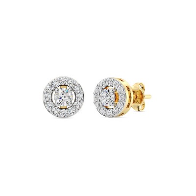 GILDED 1/4, 1/2, 3/4, 1 Carat Total Weight Lab-Grown Diamond Round Halo Shaped Stud Earrings in Sterling Silver & 14KT Yellow Gold-Plated