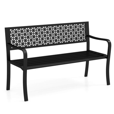 Costway 50" Garden Bench with Patterned Backrest and Curved Armrests for Porch Lawn