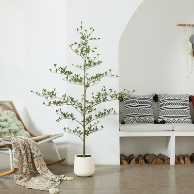 DR.Planzen 84" Artificial Olive Tree - 7FT UV Resistant Fake Plant with Black Fruits in 10.5" White Pot for Indoor/Outdoor Floor & House Decor