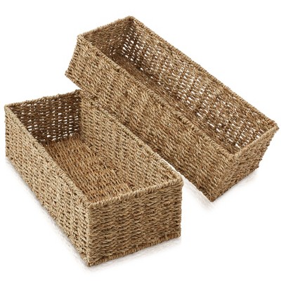 Casafield Bathroom Storage Baskets - Set of 2, Seagrass - Water Hyacinth, Woven Toilet Paper, Tissue, Shelving Bins