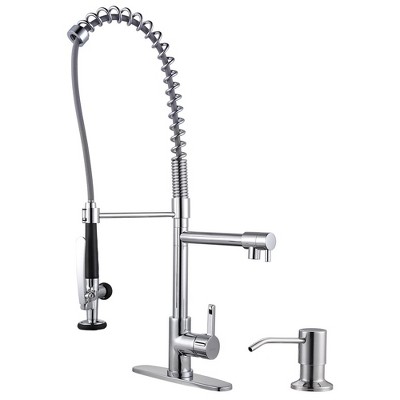 WOWOW Commercial Single-Handle Pull Down Sprayer Kitchen Faucet with Soap Dispenser