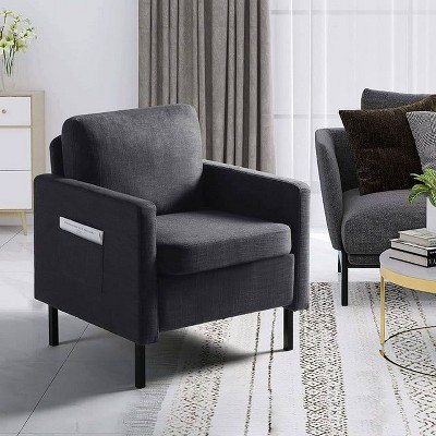 Mid-Century Fabric Armchair, Upholstered Armchair with Scooped Arms for Bedroom, Apartment, Dark Grey