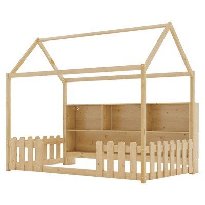 Dexmalle Wood House Bed with Storage Bookshelf