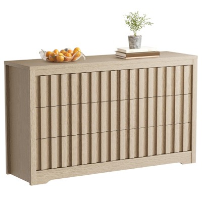 Jojoka Fluted Dresser for Bedroom with 6 Drawers,Modern Chest of Drawers with Handleless