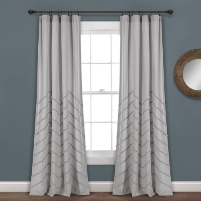 Set Of 2 Chenille Chevron Light Filtering Window Curtain Panel - Lush Décor
