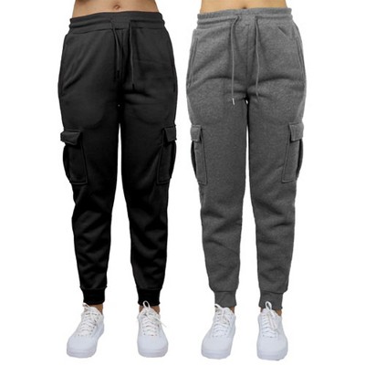 Blue Ice Apparel Women's Heavyweight Loose Fit Fleece-Lined Cargo Jogger Pants-2 Pack