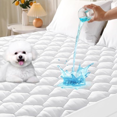 Aoibox Queen Mattress Protector 100 Percent Waterproof Quilted Noiseless Soft Cooling Deep Pocket Cover White