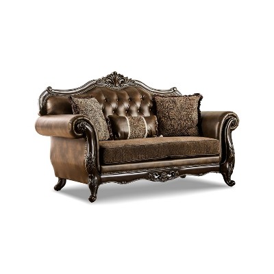 HOMES: Inside + Out Frazer 73" Loveseat Traditional with Nailhead Trim Brown