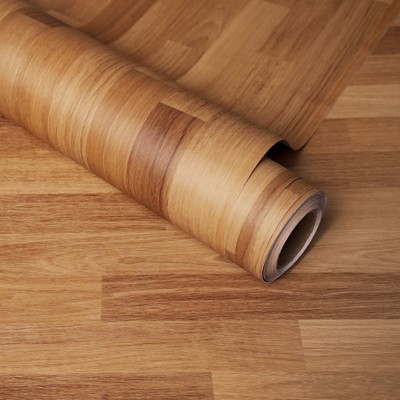 Vintage Brown Oak Wood Block Vinyl Peel and Stick Wallpaper Roll Self-Adhesive Contact Paper (Covers 36 sq. ft.)
