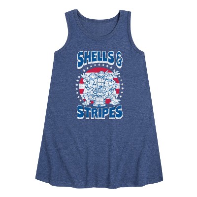 Girls' - Teenage Mutant Ninja Turtles - Shells And Stripes Graphic Sleeveless Aline Dress