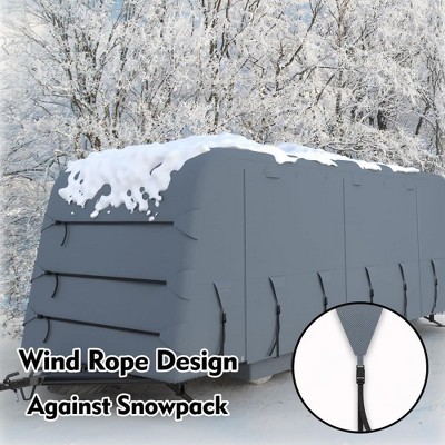 Travel Trailer Rv Cover,, Breathable, Water-Proof, Rip-Stop with 2Pcs Extra Straps & 4 Tire Covers