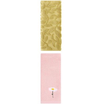 REGALWOVEN Floral Pattern Cotton Soft Absorbent Hand Towels 13" x 30"/14" x 30" 2 Pcs