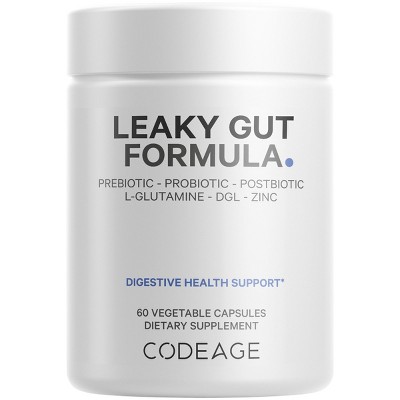 Codeage Leaky Gut Supplement, L-Glutamine, Prebiotics, Probiotics, Postbiotic, Vegan - 60ct