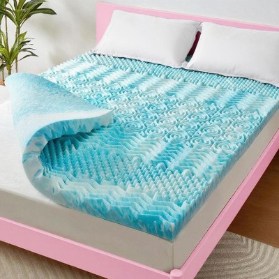 Vipbear 2 Inch 5 Zone Memory Foam Mattress Topper Queen Size, Comfortable Mattress Topper, Gel Infused Bed Topper, for Back Pain Relief, Blue