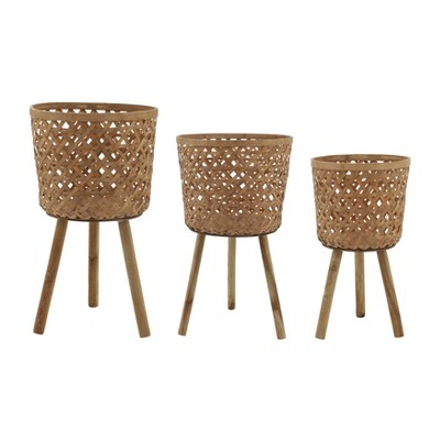 Chery Life 3Pcs Brown Bamboo Planters, 11x11x19", 13x13x22", 15x15x26"