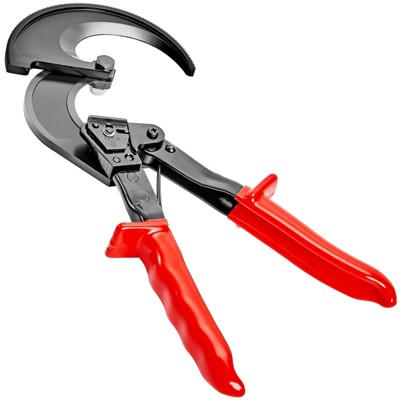 VEVOR Ratcheting Cable Cutter, 11" Wire Cutter Heavy Duty with Gloves, Strong Silicon-Manganese Spring Steel Blade, Red