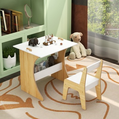 ORRD Kids Wooden Table & Chair Set, Convertible Study and Play Table, Natural