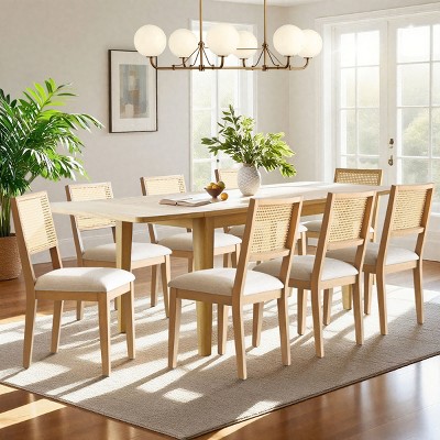 Dining Table Set, Extendable Rectangular Table with Natural Cane Back Chairs, Kitchen Table for Family Meals, Small to Large Spaces-Tanpinhause