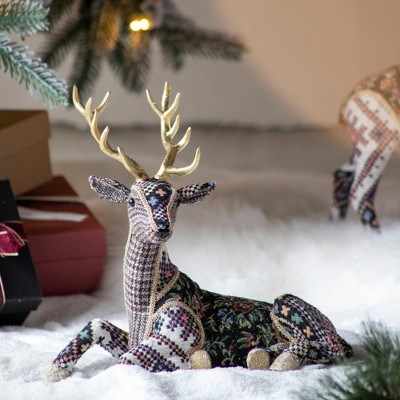 Whisen 12.2x6.3x10.5" Velvet Foam Sitting Deer, Christmas Decoration - Multicolor