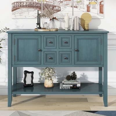 YOOCOZZ MDF Ample Storage Vintage Console Table with Bottom Shelf and Four Small Drawers