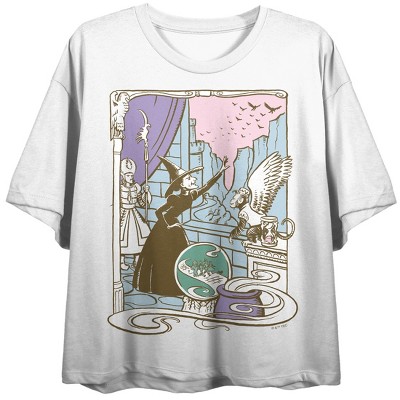 Wizard of Oz Wicked Witch and Flying Monkeys Women's White Crop Tee