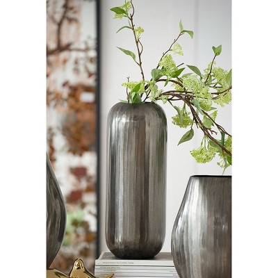 NicBex Aluminum Oval Shape Flower Vase, Vintage Style Pharmacy Bottles for Home, Living Room, Bedroom, Table & Kitchen Shelf, Silver Gray