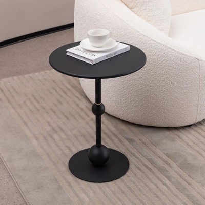 FONTOI Vintage Metal End Table, Round Side Table for Sofa Bedside, Accent Table for Small Space Living Room Bedroom, Black, 15.7"*20.8"*15.7"