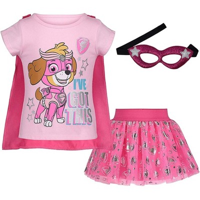 PAW Patrol Paw Patrol Skye Cosplay T-Shirt Tulle Tutu Skirt Logo Mask Satin Cape 4 Piece Outfit Set Toddler