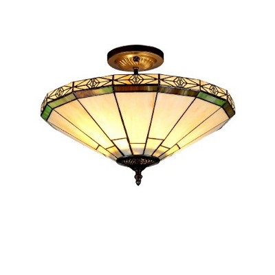 Homestock Belle Tiffany-Style 2 Light Mission Semi-Flush Ceiling Fixture 16" Shade
