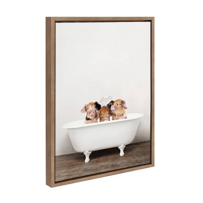 18" x 24" Sylvie Three Little Pigs in Tub Framed Canvas by Amy Peterson - Kate & Laurel All Things Decor