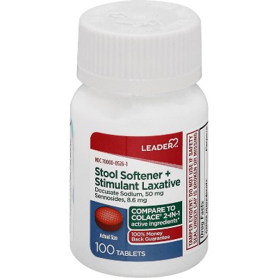 Leader Stool Softener Plus Stimulant Laxative Relieve Tablet 50mg, 100 Count