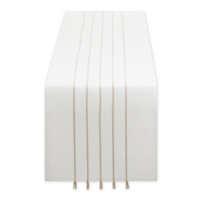 Design Imports 14"x108" Table Runner White/Stone Stripe w/Tassels
