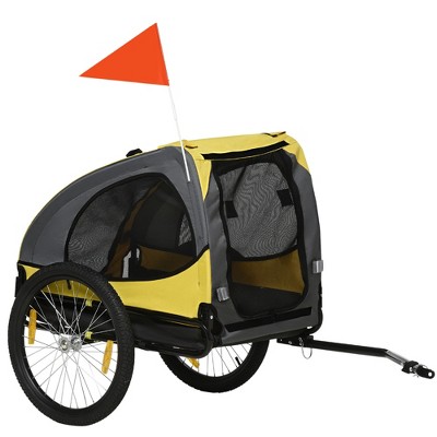 Aosom Dog Bike Trailer, Pet Bike Wagon with Hitch Coupler, Quick Release Wheels, Reflectors, Flag, Pet Travel Carrier for Medium Dogs