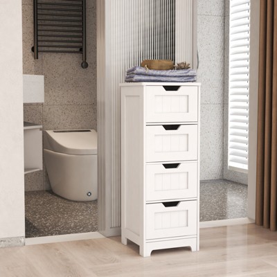 AndMakers 11.81 in. W. x 11.81 in. D x 32.68 in. H White Wood Linen Cabinet with 4 Drawers