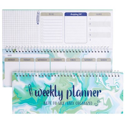 Paper Junkie Undated Weekly Planner, Goals, Shopping, To Do List, Horizontal Desk Calendar (Spiral Bound, 12 x 4 in)"