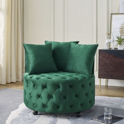 Sapphtopaz Velvet Accent Chair Button Tufted Upholstered Swivel Chair with Movable Wheels and 3 Pillows Comfy Chairs for Living Room, Bedroom