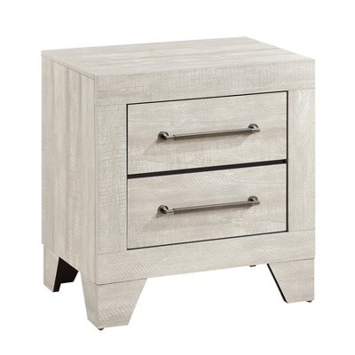 Gulches Modern Gray Nightstand - 2-Drawer Bedside Table with Silver Bar Pulls