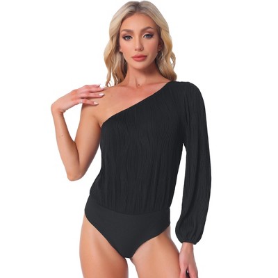 INSPIRE CHIC Women's One Shoulder Long Sleeve Casual Ribbed Bodysuit