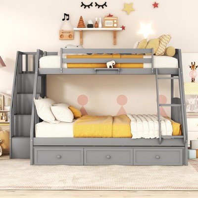 TiramisuBest L-Shaped Twin Bunk Bed with Ladder,Gray, Space-Saving Convertible Bedroom Furniture for Kids & Teens