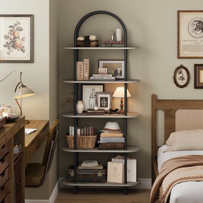 71" Bookshelf 5 Tier Bookcase Arched Display Racks Tall Bookshelf Freestanding Open Storage Shelf