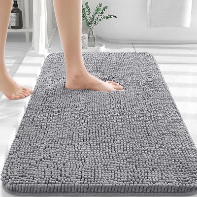 Chenille Bath Rug 30"x20" - Super Soft, Quick-Dry & Non-Slip, Machine Washable (Grey)