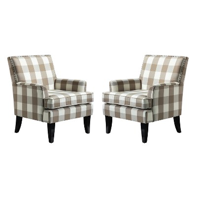 Set of 2 Sara Upholstered Accent Arm Chair with Nail Head Trim | Karat Home-Stripe Red