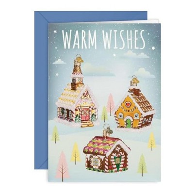 Old World Christmas Ornament Christmas Card, Gingerbread Houses, 7" x 5"