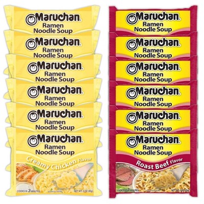 Maruchan Ramen Instant Noodle Soup Variety, 2 Flavors - 6 Packs Creamy Chicken & 6 Packs Roast Beef, 3 Ounce Single Servings