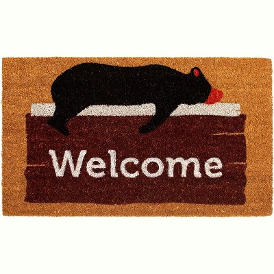 HomeRoots 17" X 29" Natural Black And Brown Bear Welcome Outdoor Coir Door Mat