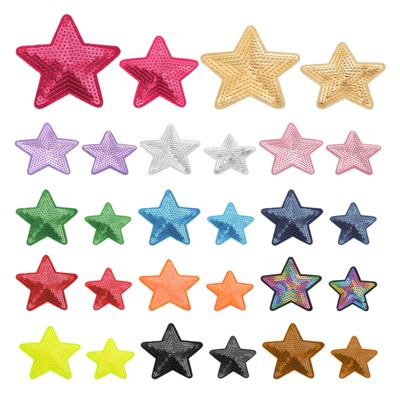 Unique Bargains DIY Embroidery Sequin Glitter Star Shape Iron on Patches 28 Pcs