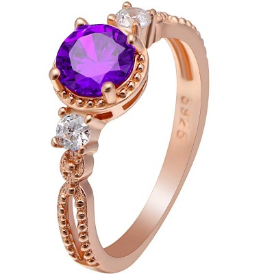 Alexandra Birthstone Ring Rose Gold Plated Sterling Silver Purple CZ Womens Ginger Lyne