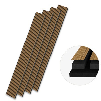 SMARTSTANDARD 105.9 in. x 12.6 in. x 0.9 in. Slat Wood Acoustic Sound Absorbing 3D Decorative Wall Paneling, 4-Pack
