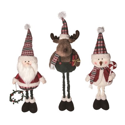Transpac Plush Telescoping Plaid Christmas Crew Set of 3 Decorative Home Decorations for the Holiday Season