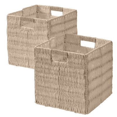 Ornavo Home 2 Pack Paper Wicker Storage Shelf Basket Cube Bin with Handles